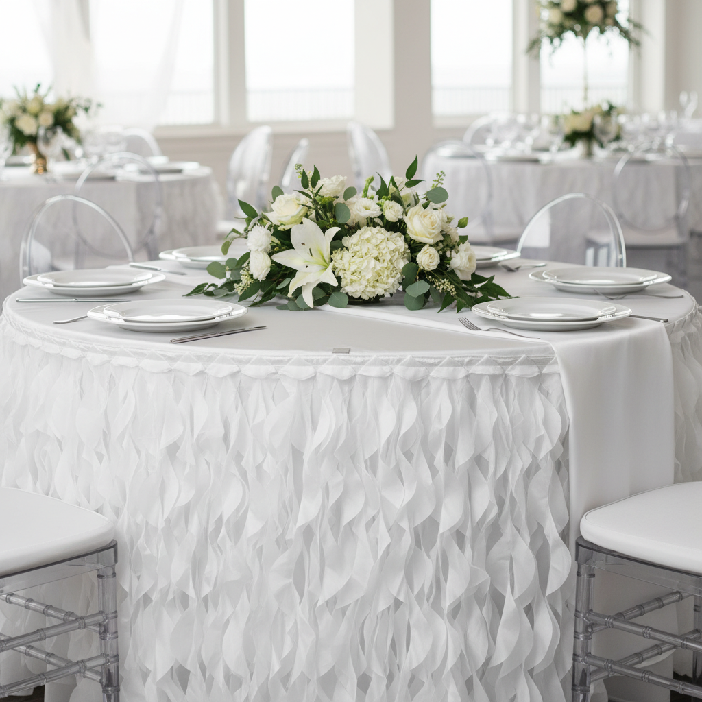 Curly Willow 17ft Table Skirt - White.