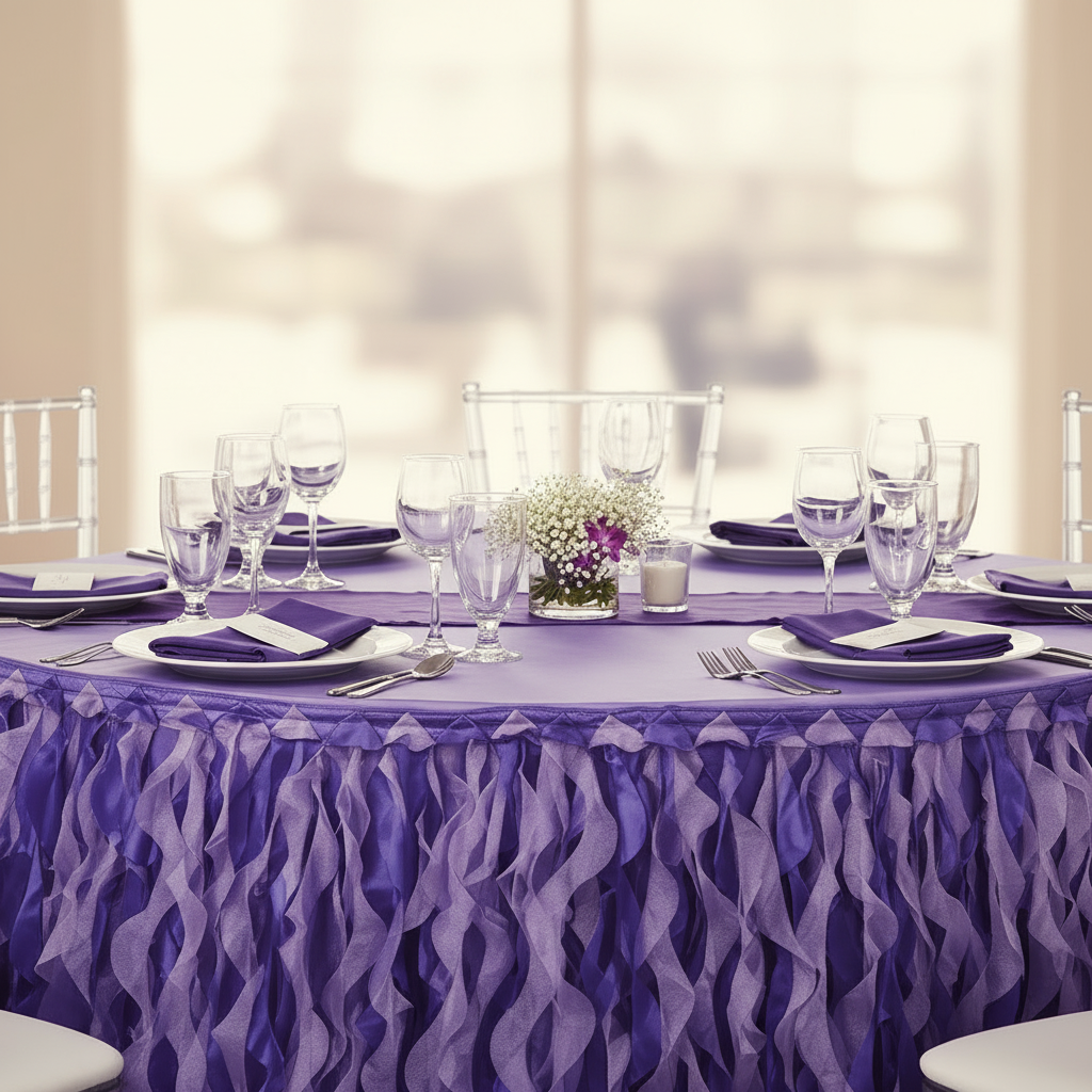Curly Willow 21ft Table Skirt - Purple.