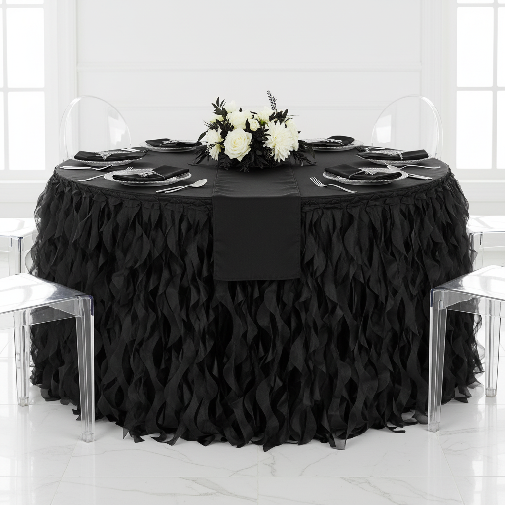 Curly Willow 14ft Table Skirt - Black.