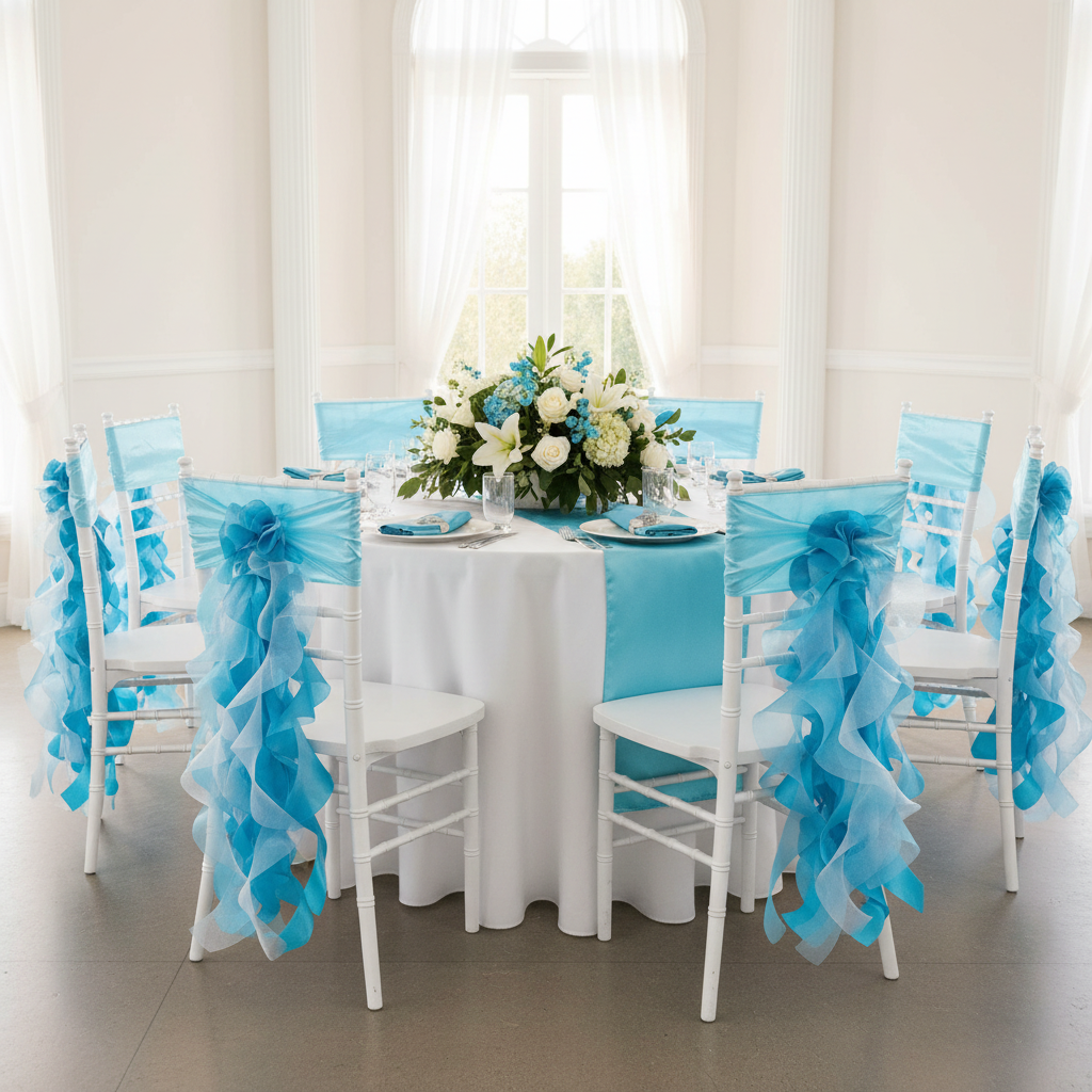Curly Willow Chair Sash - Aqua Blue.