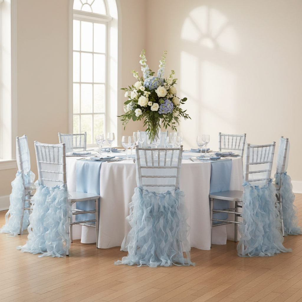 Curly Willow Chiavari Chair Back Slip Cover - Baby Blue.