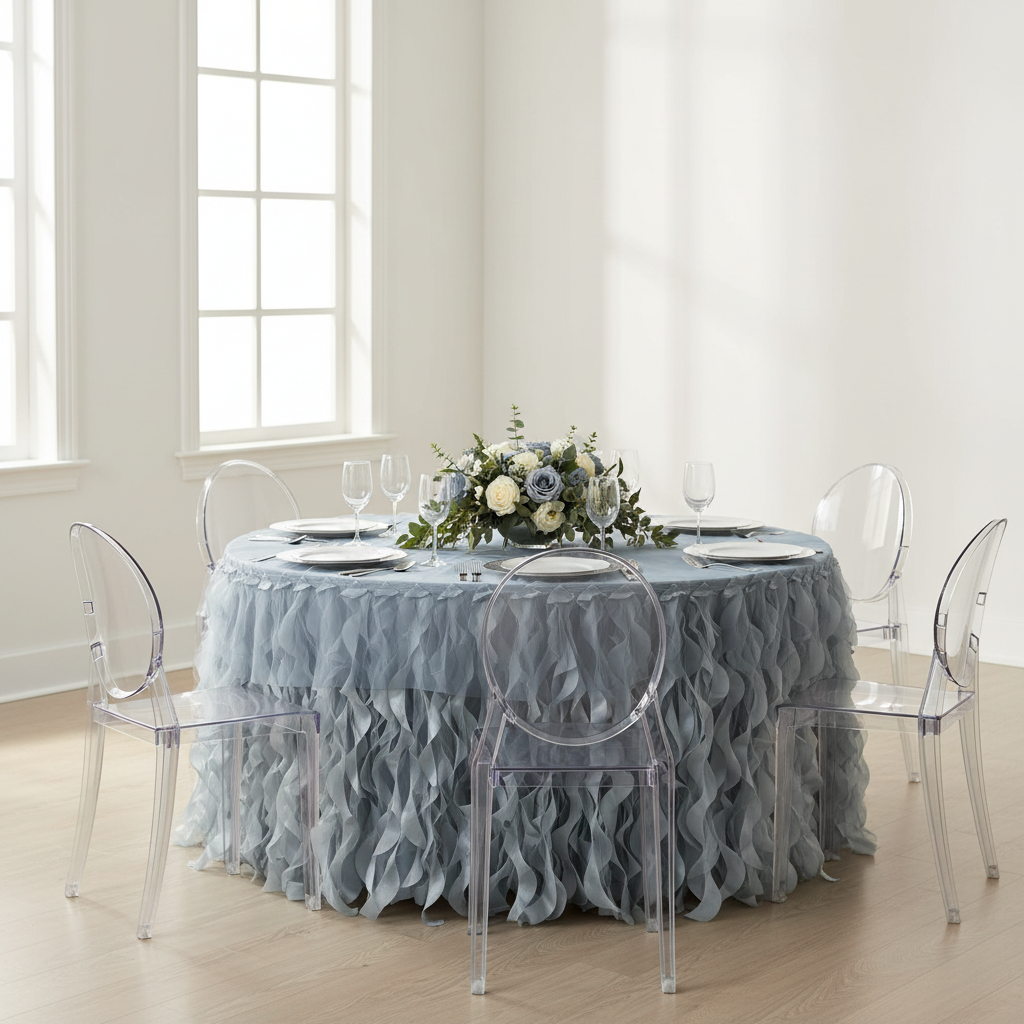 Curly Willow 17ft Table Skirt - Dusty Blue.