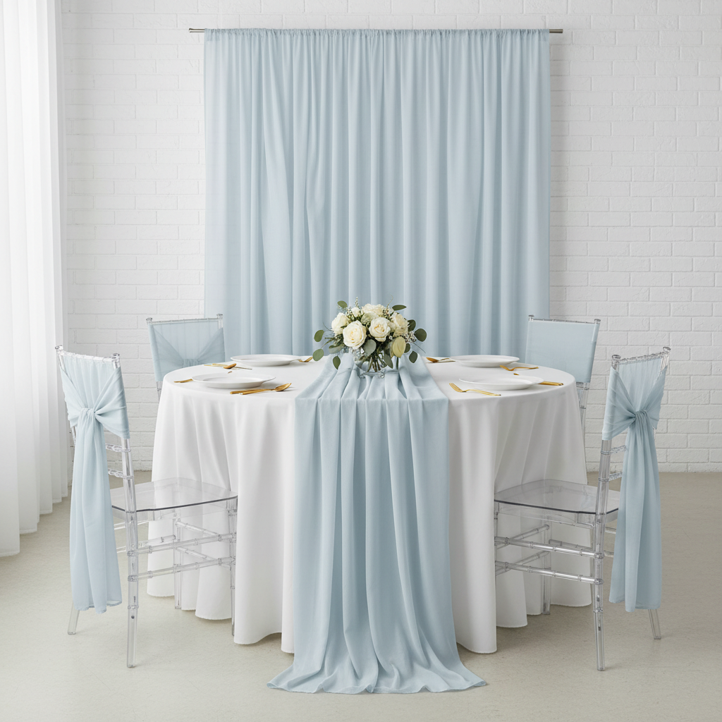 Sheer Voile Flame Retardant (FR) 14ft H x 118" W Drape/Backdrop Curtain Panel - Dusty Blue.
