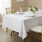 Economy Polyester Tablecloth 60"x120" Rectangular - White with Chiavari Gold Chairs.