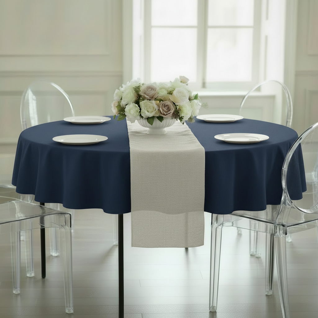 Economy Polyester Tablecloth 90" Round - Navy Blue.