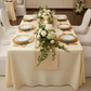 Economy Polyester Tablecloth 90"x132" Oblong Rectangular - Champagne with Oval Chairs.
