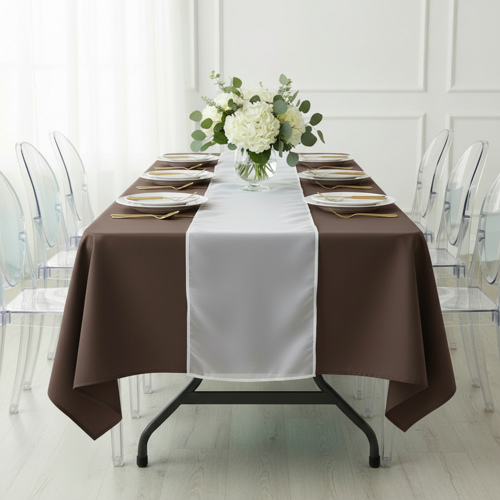 Economy Polyester Tablecloth 60"x120" Rectangular - Chocolate.