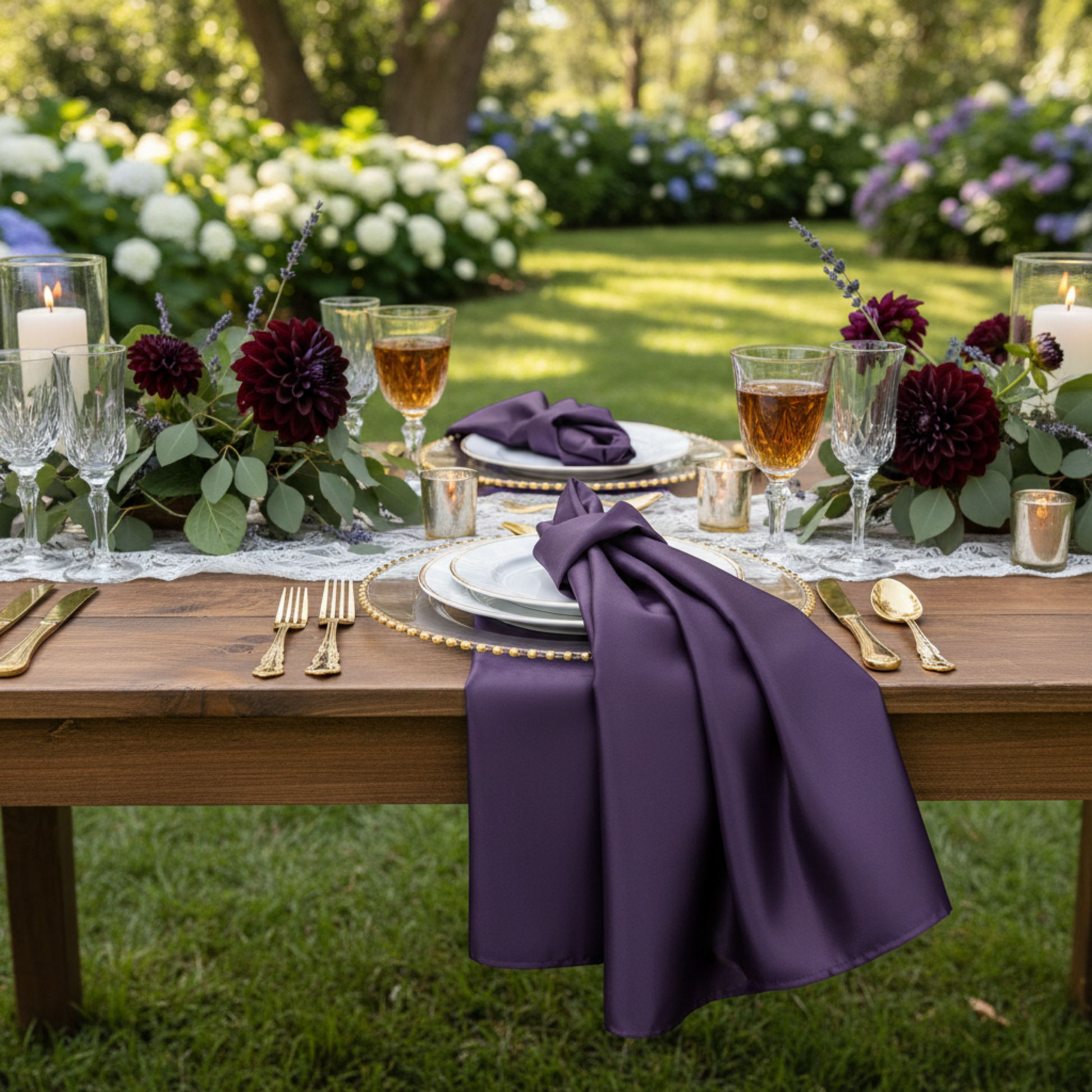 Eggplant Plum Lamour Satin 20x20 Napkin outdoor wedding reception