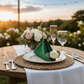 Velvet 20"x20" Linen Napkin - Emerald Green in Outdoor Reception.