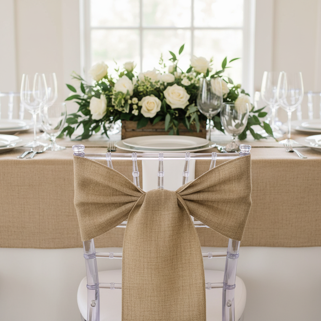 Faux Burlap Chair Sash - Natural Tan.