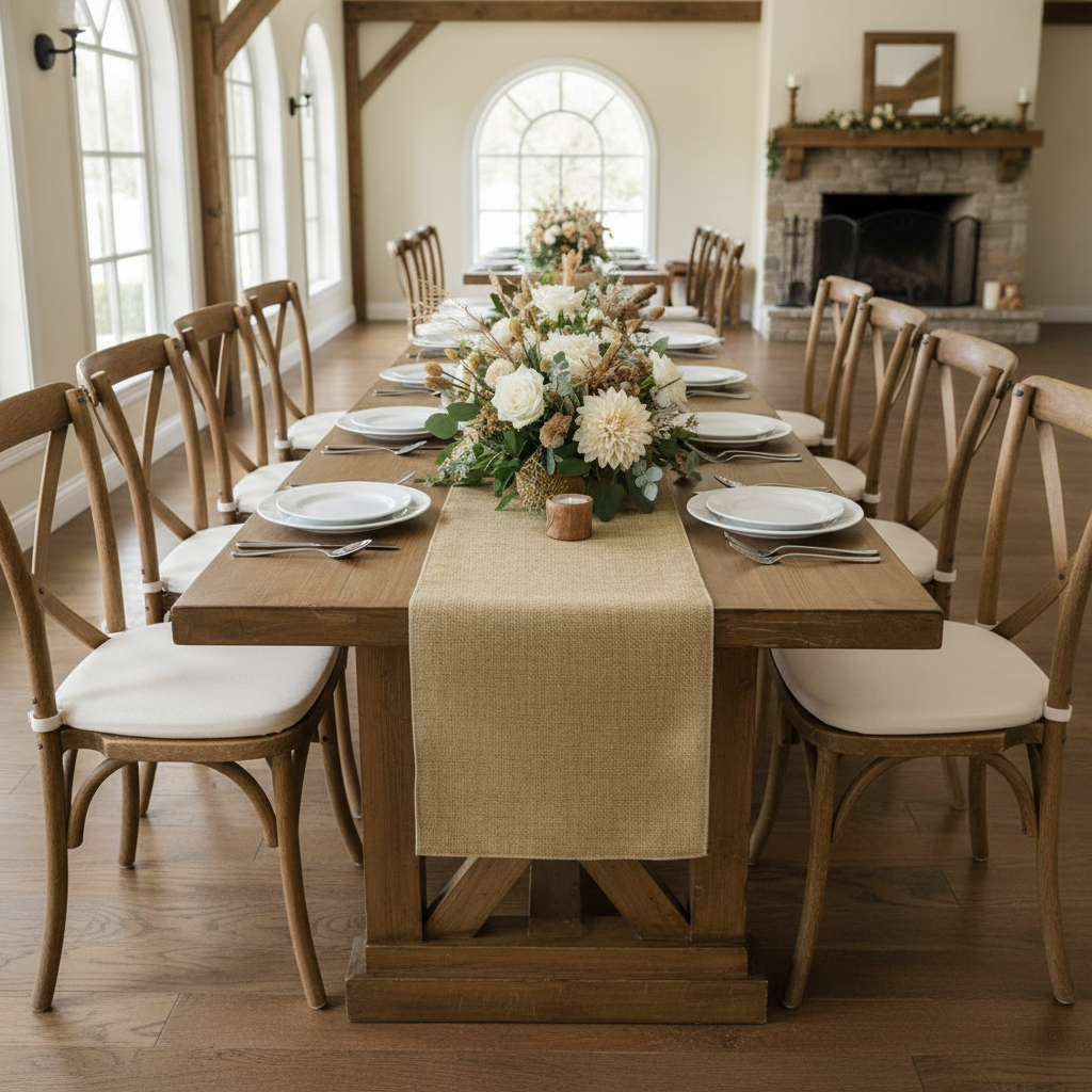 Faux Burlap Table Runner - Natural Tan.