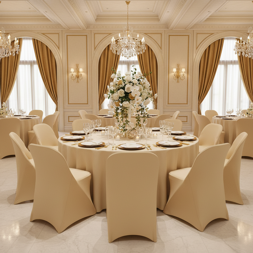 Folding Spandex Chair Cover - Champagne.