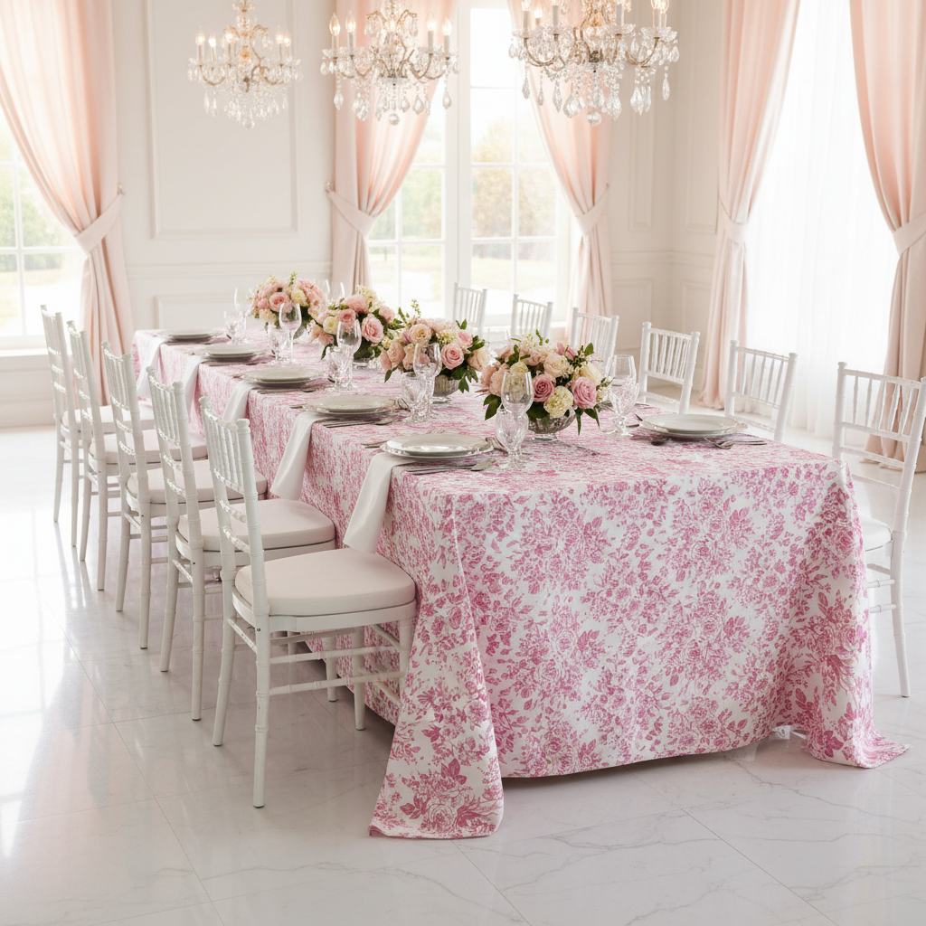 French Toile 90"x156" Rectangular Tablecloth - Pink.