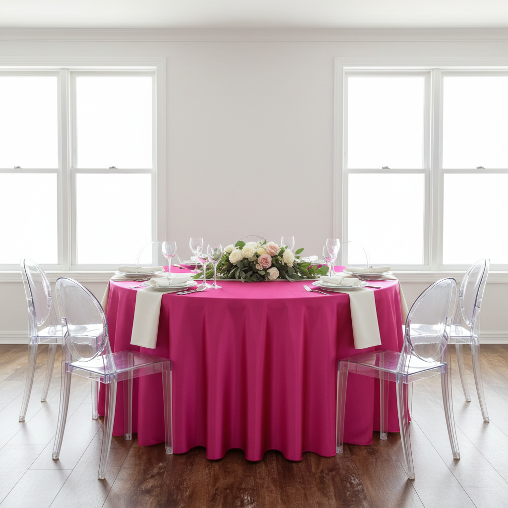 Satin 108" Round Tablecloth - Fuchsia.