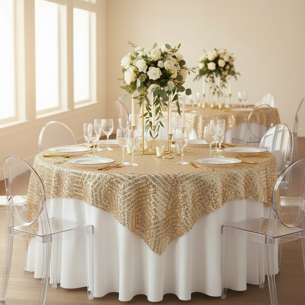 Geometric Glitz Art Deco Sequin Table Overlay Topper 72