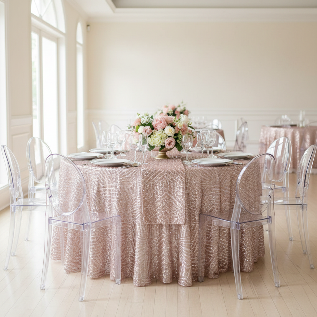 Geometric Glitz Art Deco Sequin Tablecloth 132