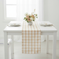 Gingham Checkered Polyester Table Runner - Beige & White.