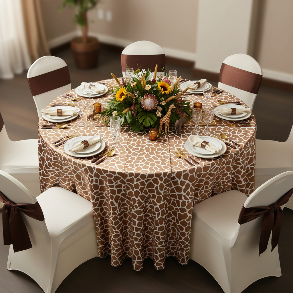 Giraffe Animal Print Satin 120" Round Tablecloth.