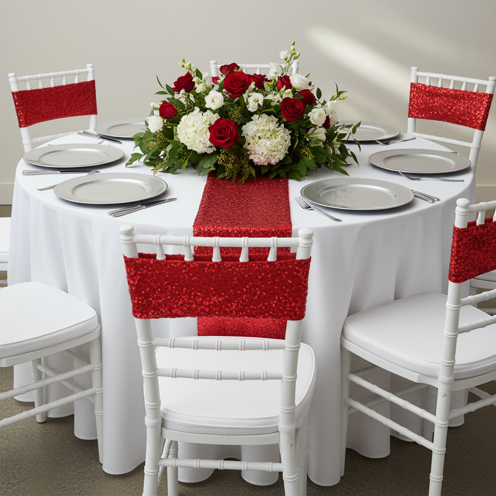 Glitz Sequin Spandex Chair Band - Red.