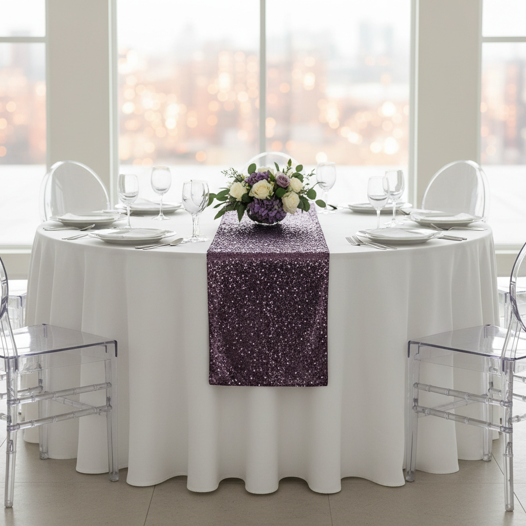 Glitz Sequin Table Runner - Eggplant/Plum.