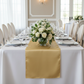 Satin Table Runner - Gold Antique with Oval White Chairs.