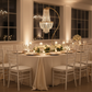 Hanging Chandelier with Stand with Chiavari White Chairs.