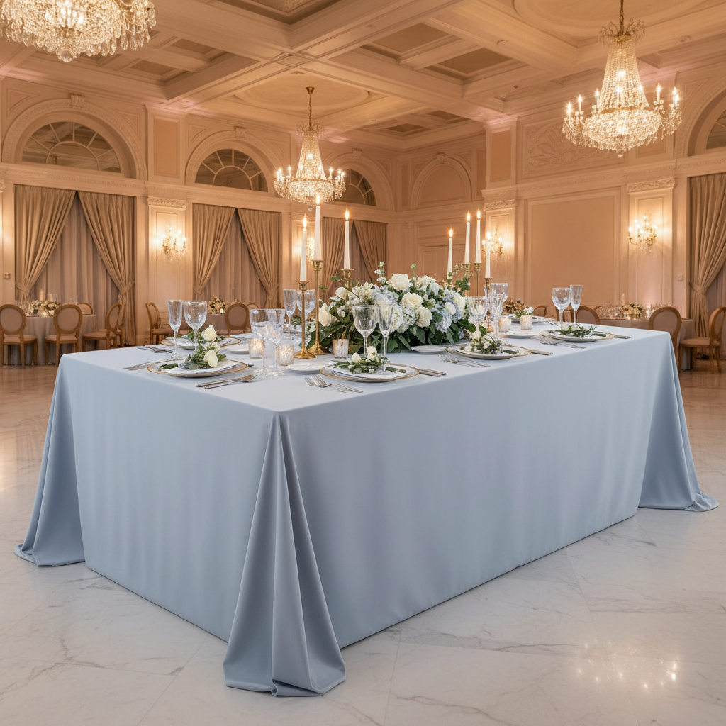 90" x 156" Rectangular Polyester Tablecloth - Dusty Blue Indoor.