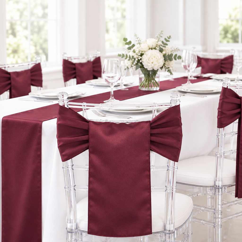 Lamour Satin Chair Sash - Burgundy.