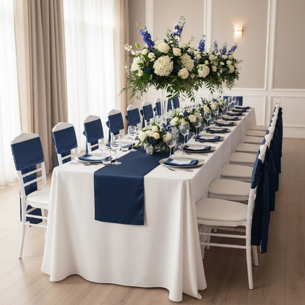 Lamour Satin Chair Sash - Navy Blue.