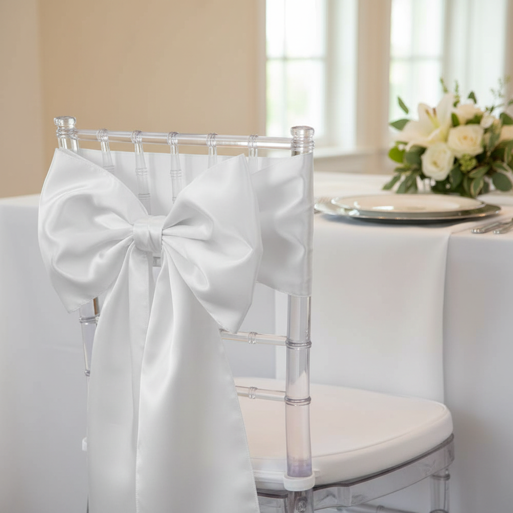 Lamour Satin Chair Sash - White.