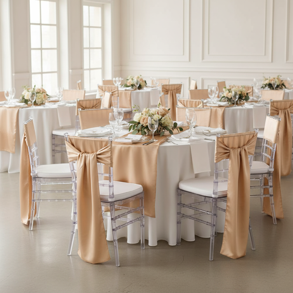 Lamour Satin Chair Sash - Champagne.