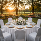 Lamour Satin Napkin 20"x20" - Dusty Blue in Outdoor Reception.