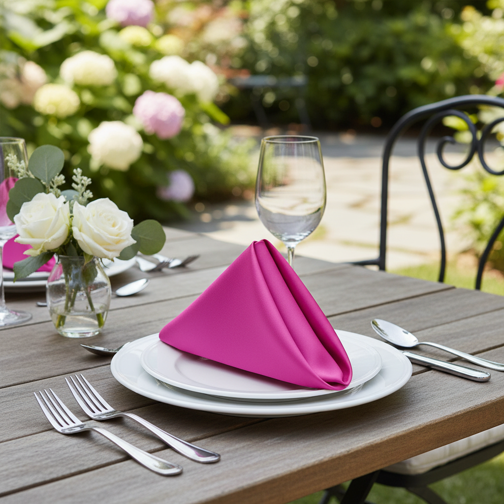 Lamour Satin Napkin 20"x 20" - Fuchsia in Outdoor Reception.