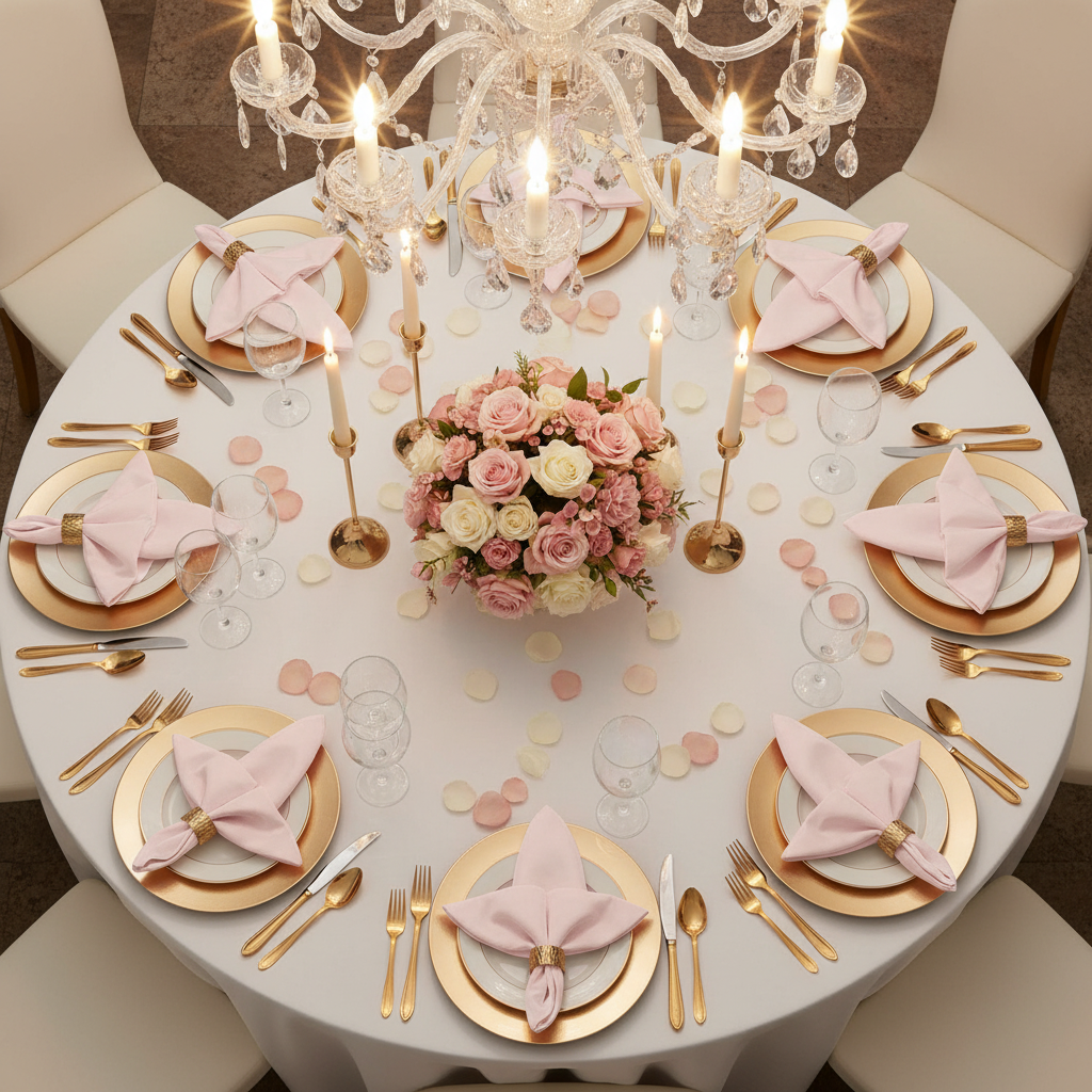 Lamour Satin Napkin 20"x20" - Pastel Pink in Dining Reception.