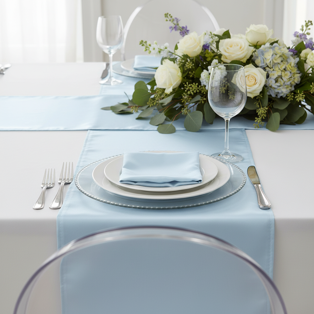 Lamour Satin Table Runner - Baby Blue.
