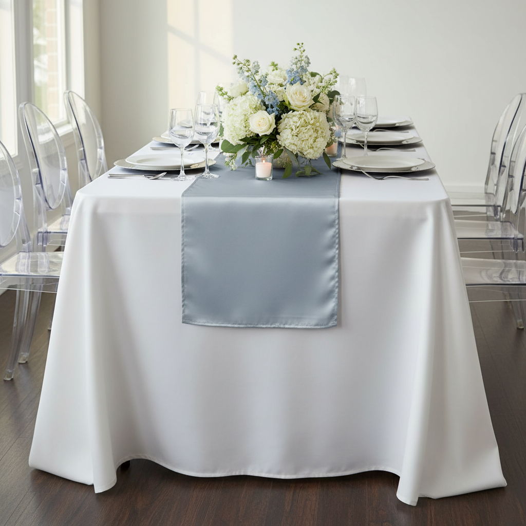 Lamour Satin Table Runner - Dusty Blue.