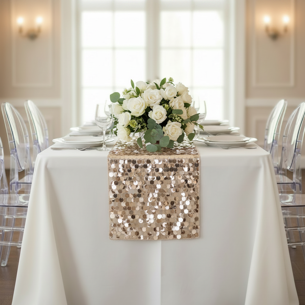 Large Payette Sequin Table Runner - Champagne.