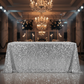 Large Payette Sequin Tablecloth 90"x156" Rectangular - Silver Indoor Reception.