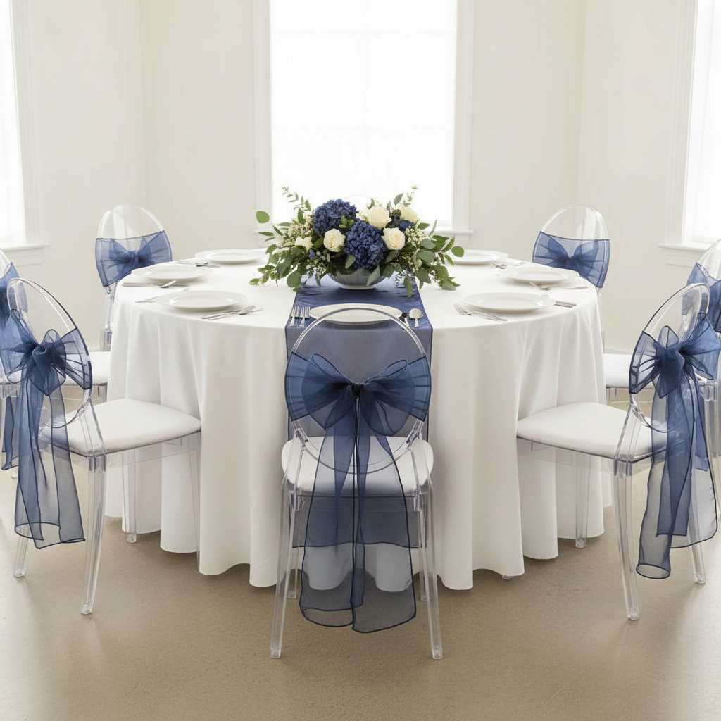 Organza Chair Sash - Navy Blue.