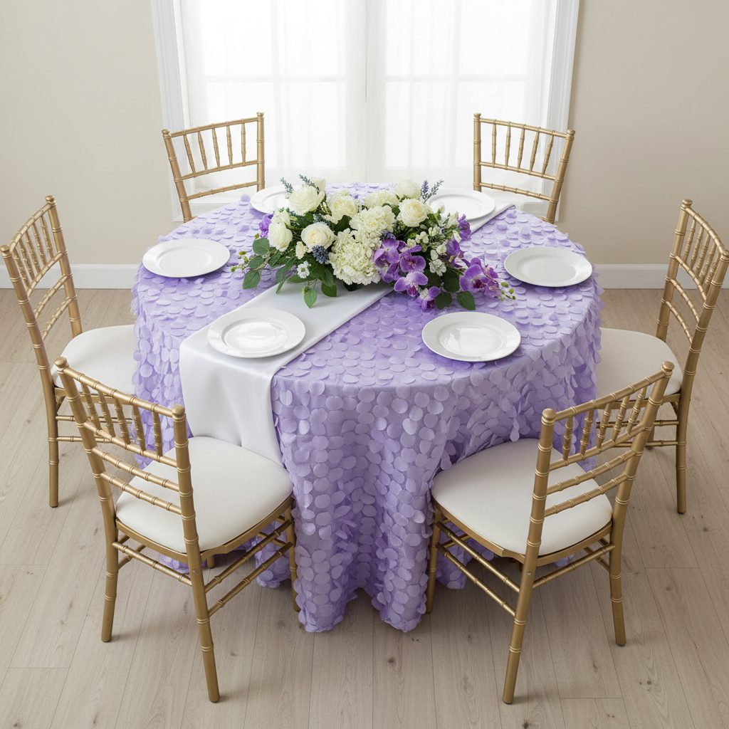 Petal Circle Taffeta Round 120" Tablecloth - Lavender.