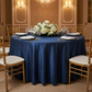 Pintuck 132" Round Tablecloth - Navy Blue with Chiavari Gold Chairs.