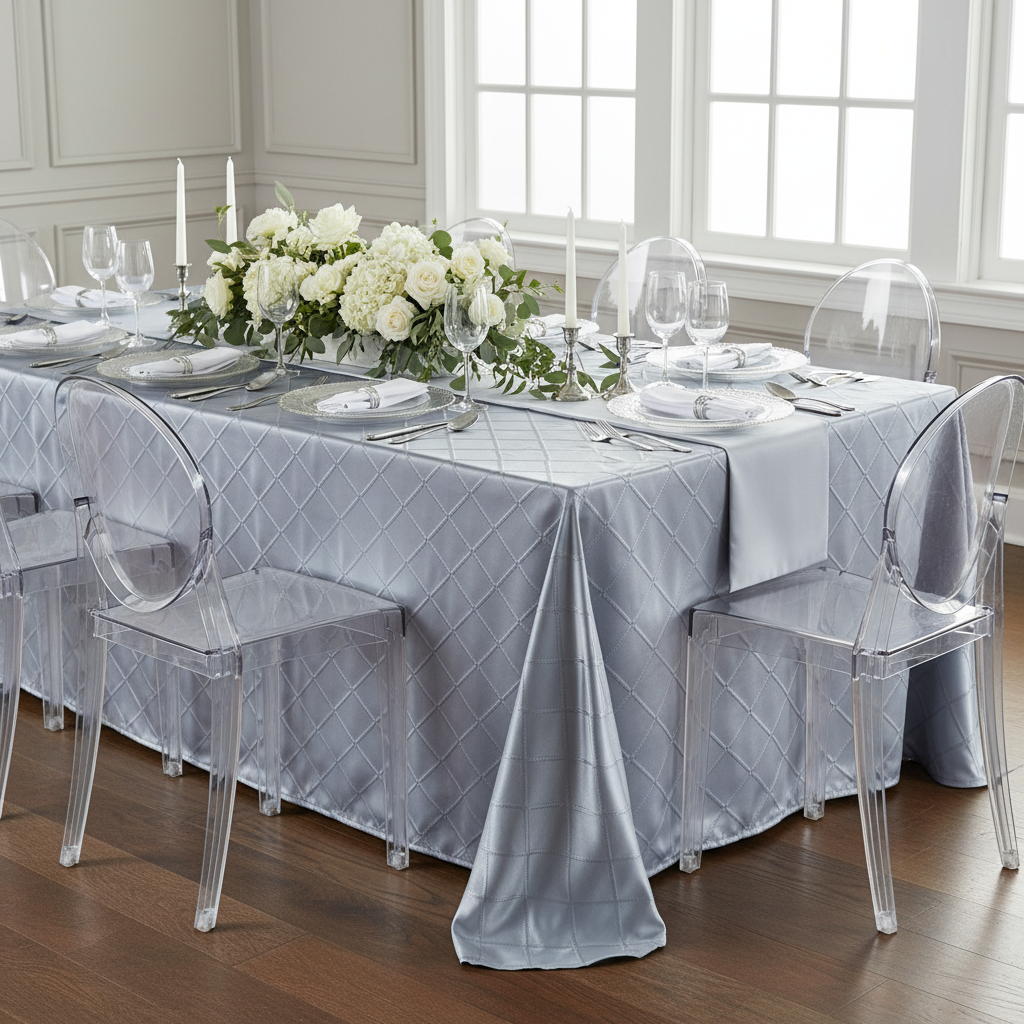 Pintuck 90"x132" Rectangular Tablecloth - Silver.