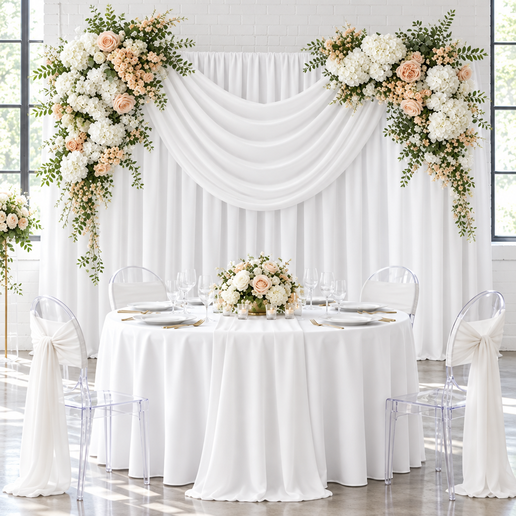 Poly Premier Fire Retardant (FR) 16ft H x 60" W drape/backdrop - White.