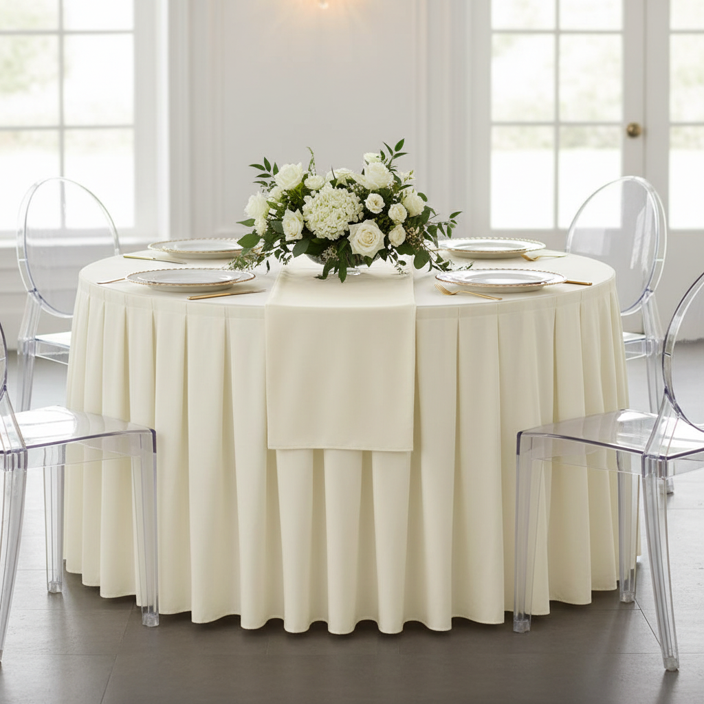 Polyester 17ft Table Skirt - Ivory.