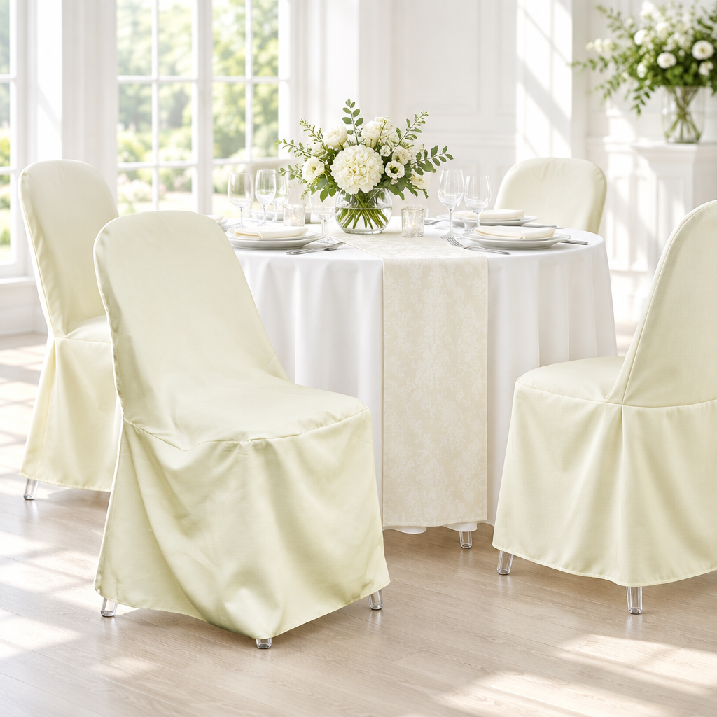 Polyester Folding Chair Cover - Ivory.