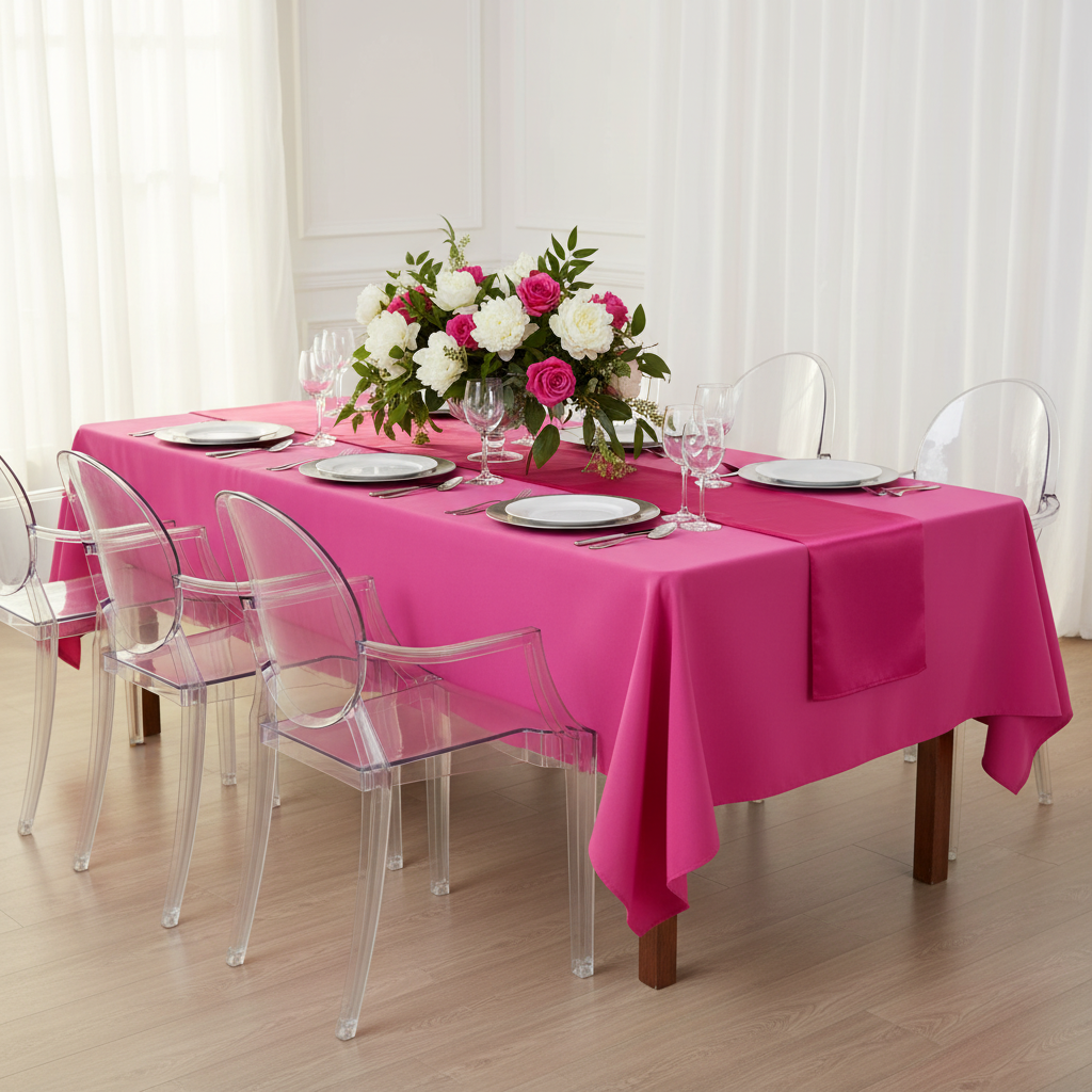 60"x120" Rectangular Premium Polyester Tablecloth - Fuchsia.