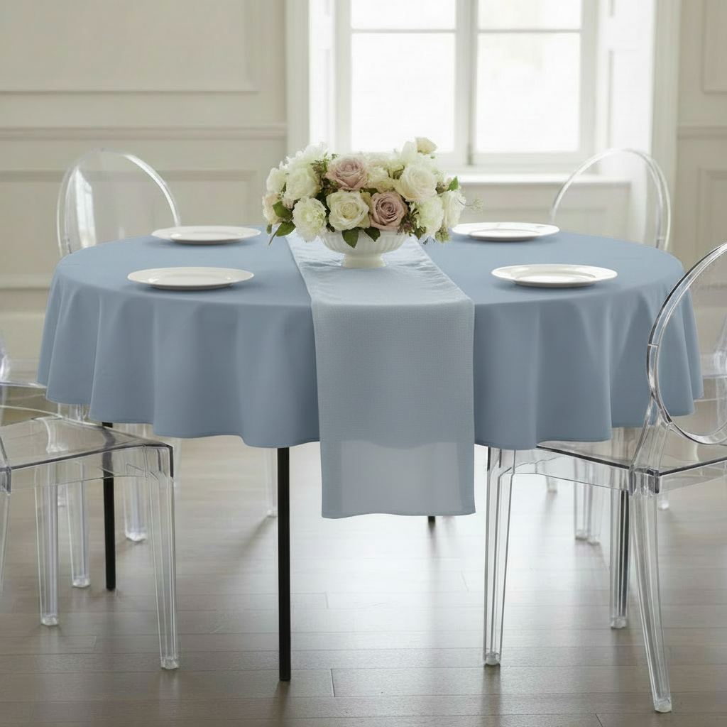 Premium Polyester 90" Round Tablecloth - Dusty Blue.