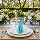 Premium Polyester Napkin 20"x20" - Aqua Blue in Outdoor Reception.