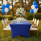 Rectangular 6 FT Spandex Table Cover - Royal Blue in Outdoor Reception.