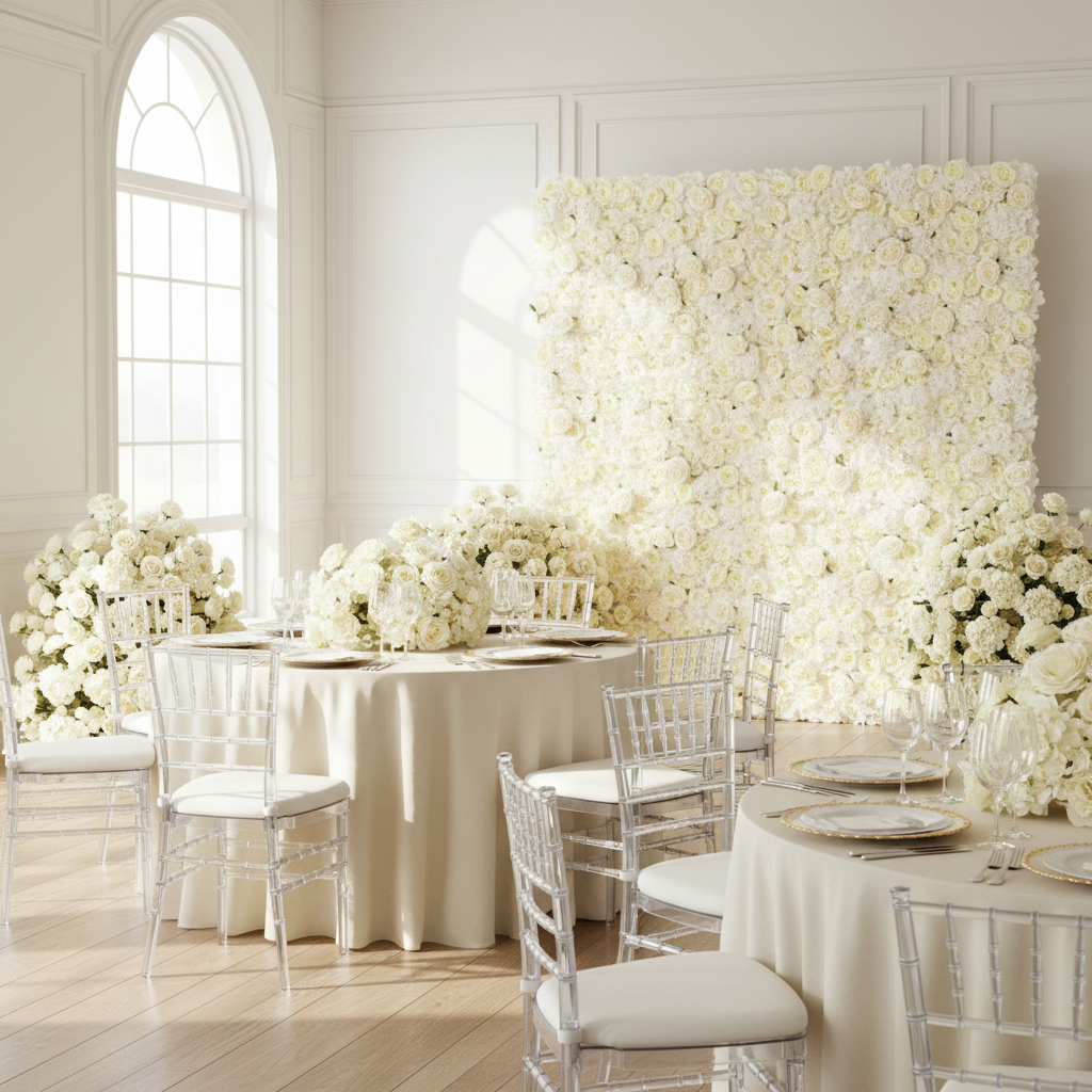 flower wall クリアポスター Roll Up Flower Wall Backdrop 8ft x 4ft - Ivory - CV Linens™